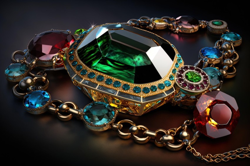 Anglo Gothic Jewelry with Diamond surrounded by Gems