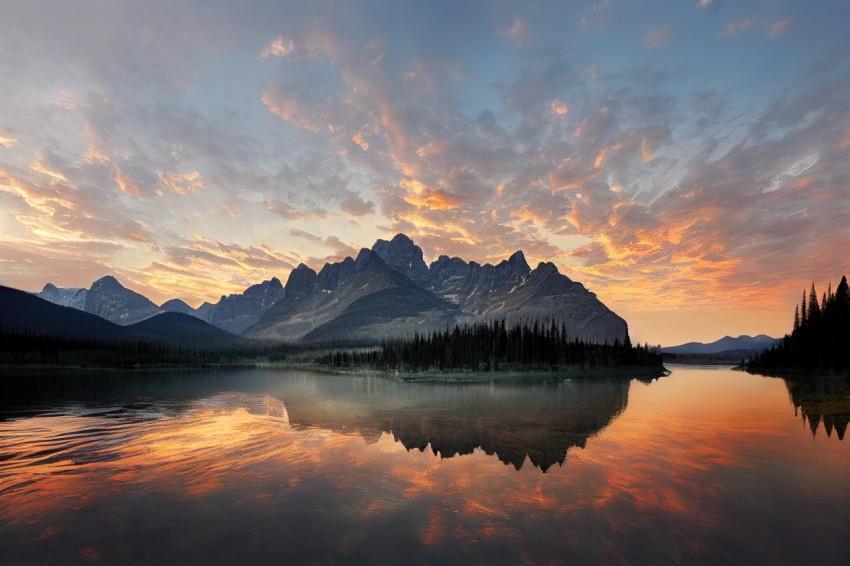 Serene Sunrise Reflection in Water and Mountains - Nature Photography