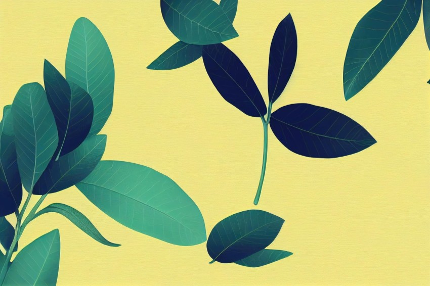 Minimalist Background with Blue Leaves on Yellow | Colorful Animation Stills