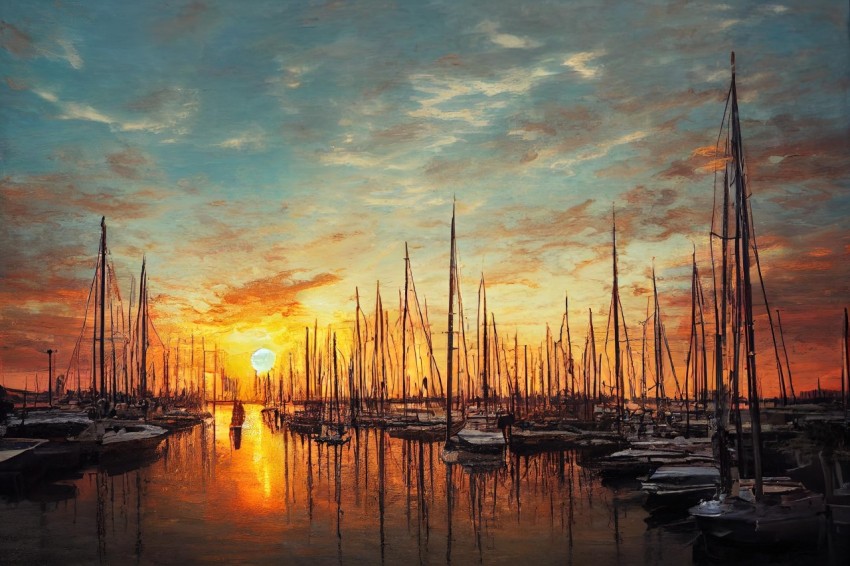 Sunset Over the Harbor Painting - Impressionistic Realism
