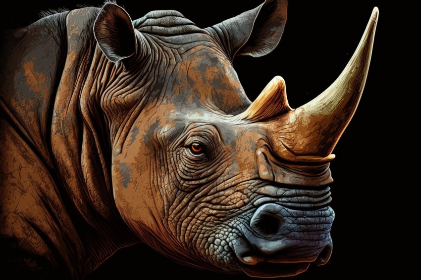 Rhino Portrait on Black Background - Photorealistic Art