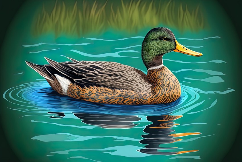 Realistic Duck Swimming in Water - Hyper-Detailed Painting