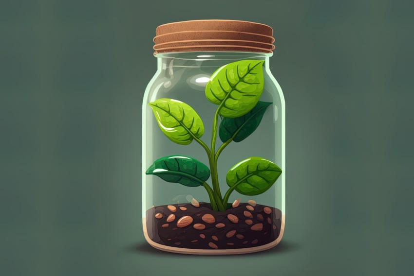 2D Game Art Style Illustration: Miniature Plant in Glass Jar