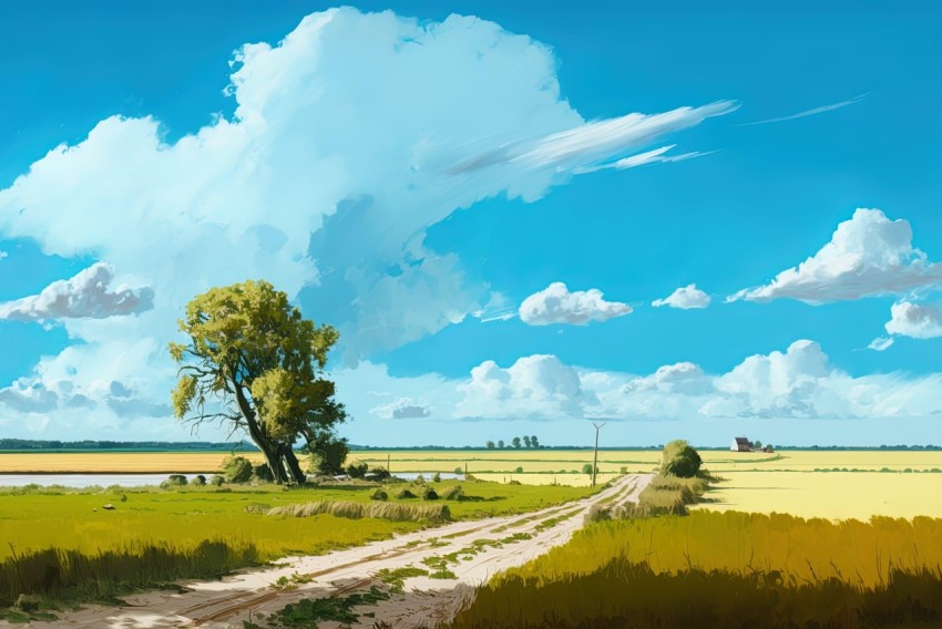 Serene Farm and Field Artwork in Painterly Style