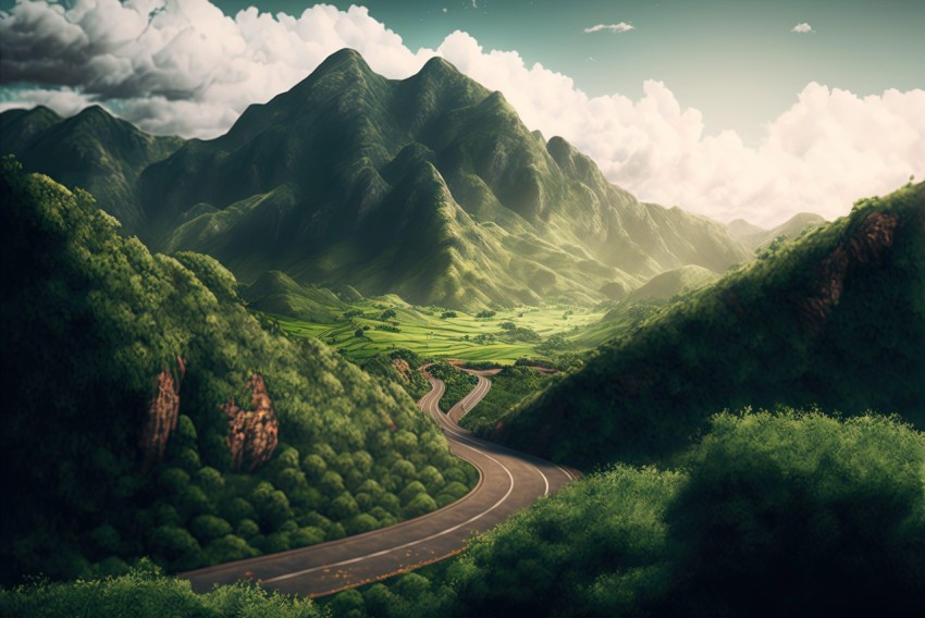 Serene Mountainous Landscape - An Exotic Fantasy Journey