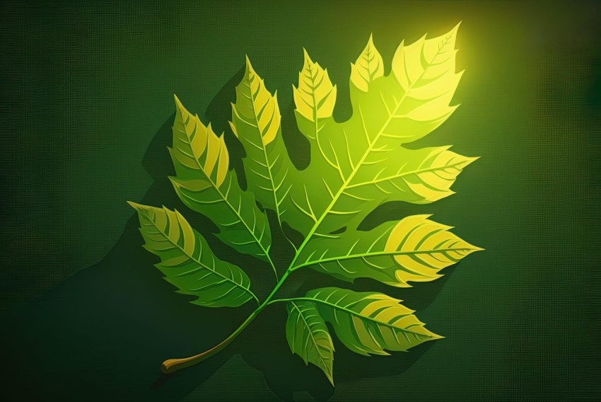 Digital Illustration of a Luminous Forest Leaf in Green Hues