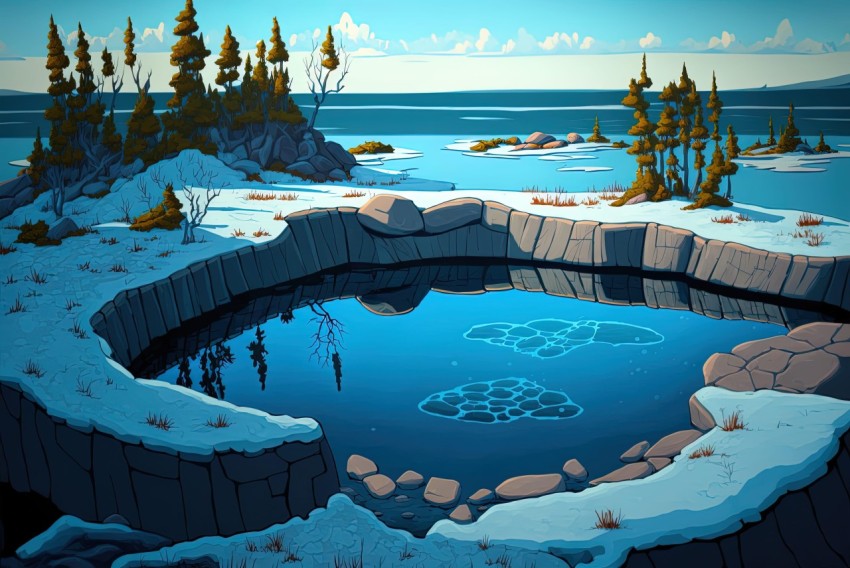 Winter Landscape Graphic Illustration: Sublime Wilderness in 2D Game Art Style