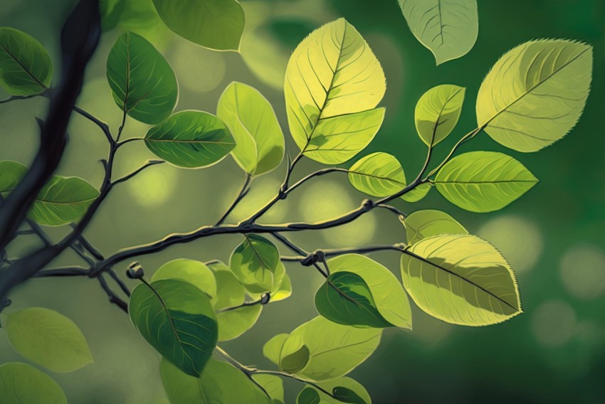 Photorealistic Green Tree Leaves - Nature Inspired Artwork