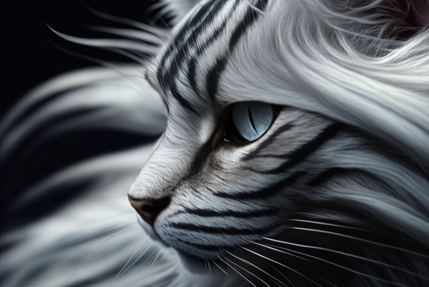 Detailed Cat Artwork in Light White and Dark Silver Tones