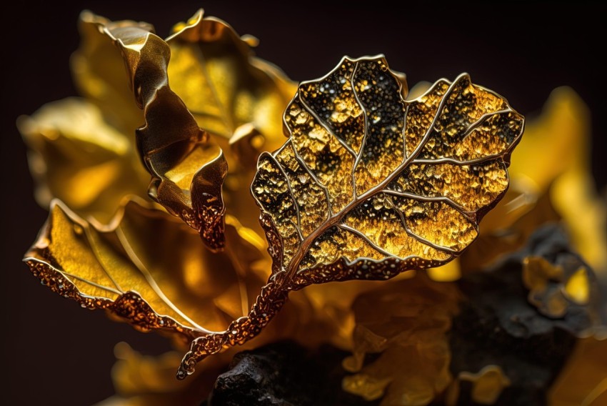 Golden Leaves in Norwegian Nature: A Metallic, Richly Layered Depiction