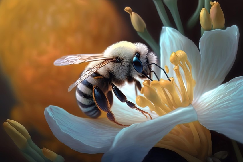 Bee on Flower - A Detailed 2D Game Art Representation
