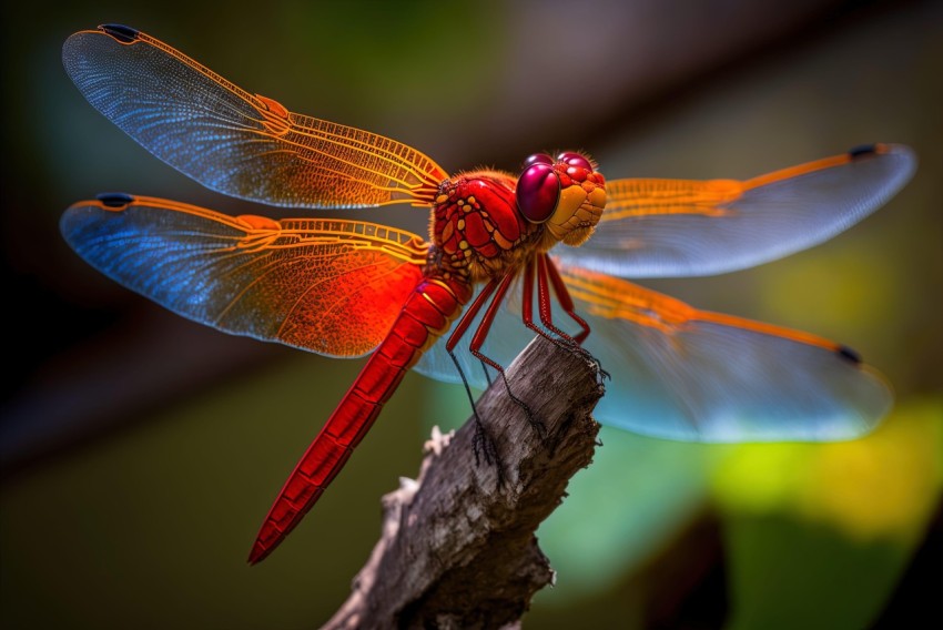 Colorful Dragonfly on a Stick - A Play of Light and Bold Colors