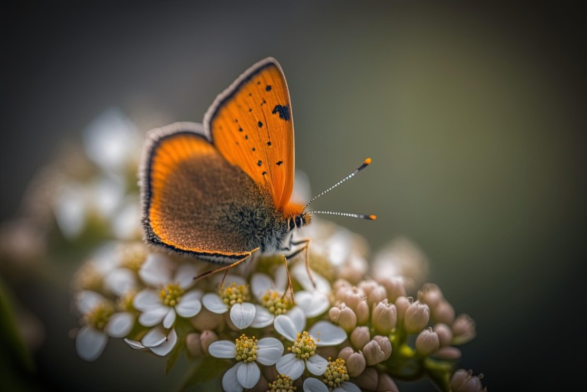 Orange Butterfly on Flower: A Pointillist Nature Scene