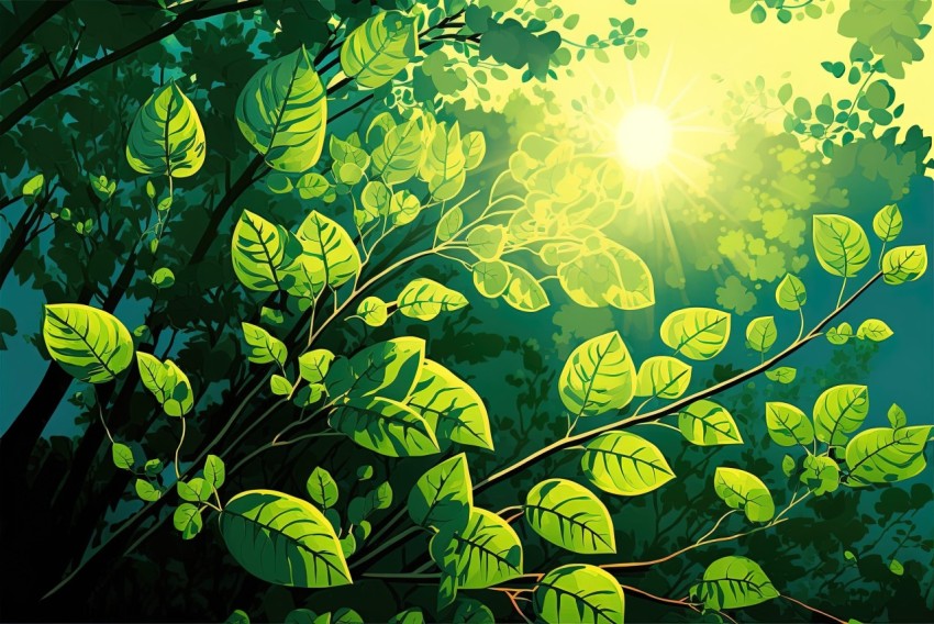 Green Leaves and Plants Background Design - Organic and Detailed Artwork