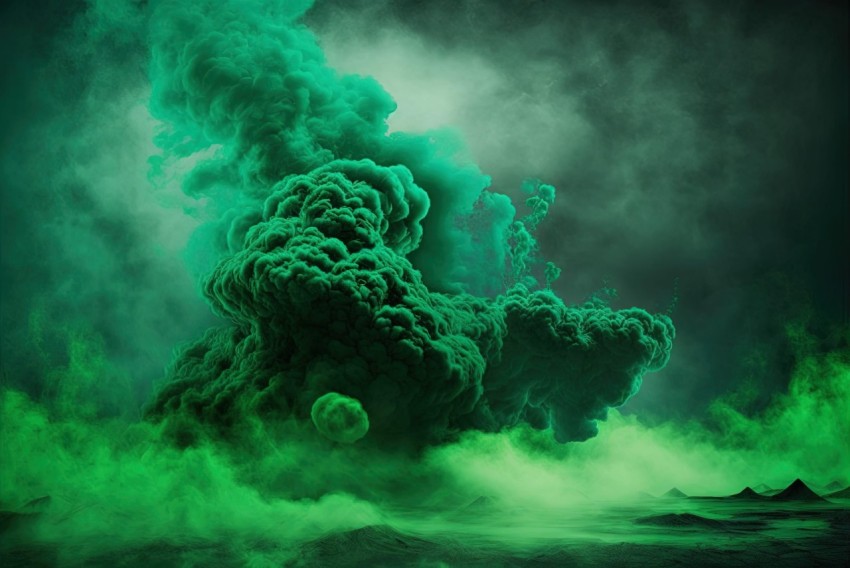 Green Smoke Cloud in Dark Background - A Surreal Horror Concept Art