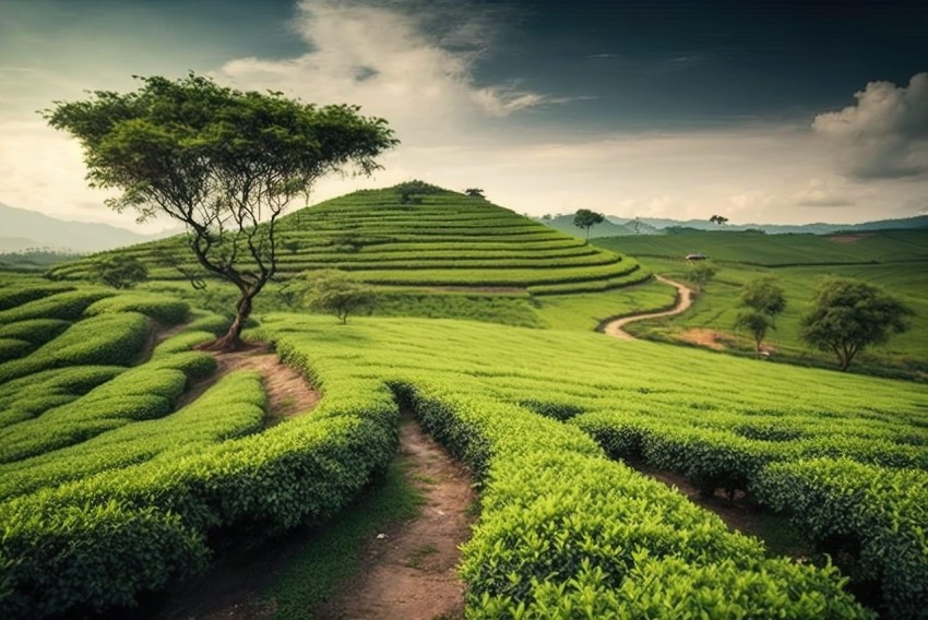 Scenic Tea Plantation Path - A Lo-Fi Aesthetic Journey