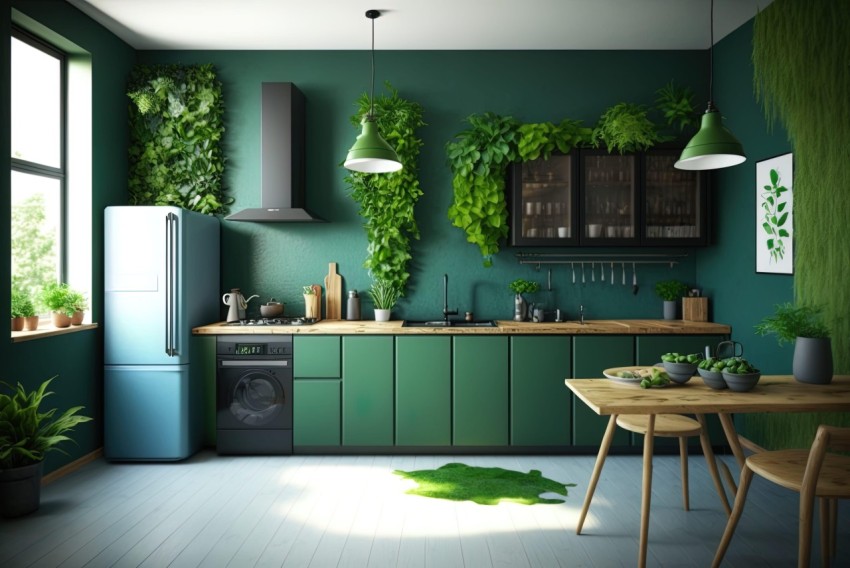 Green Industrial Modern Kitchen with Environmental Awareness