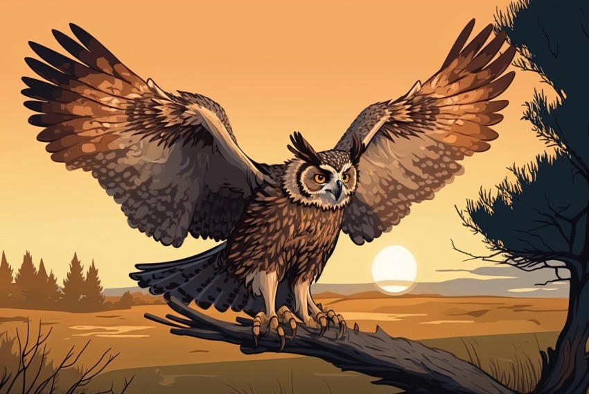 Owl in Flight: An Elegant Optical Illusion in the Sunset