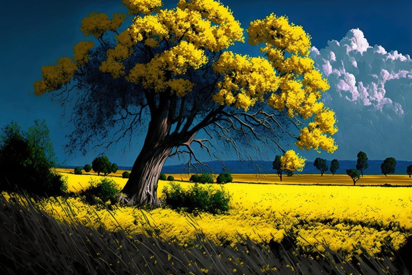 Captivating Yellow Field Art Piece | High-Contrast Realism