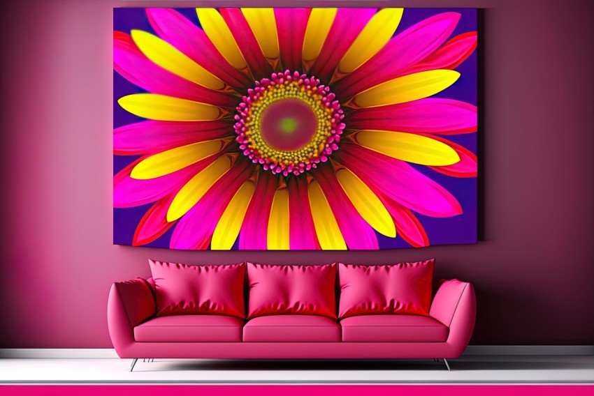 Pink Sofa with Psychedelic Artwork - Large Canvas Format
