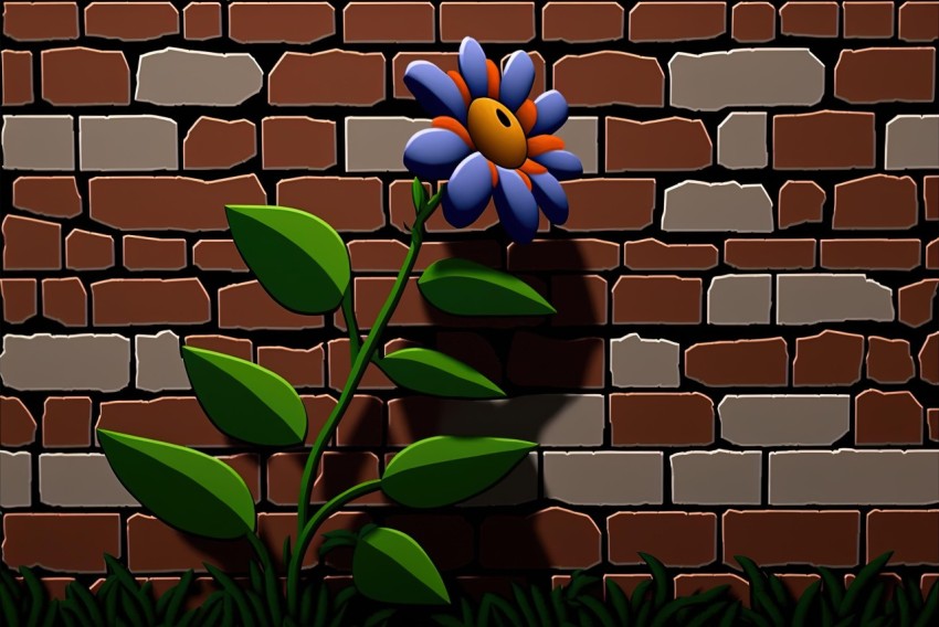 Captivating Flower near Brick Wall - Surrealistic 2D Game Art