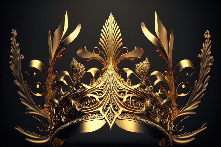Intricate Golden Crown on Black Background | Hyper-Detailed Rendering