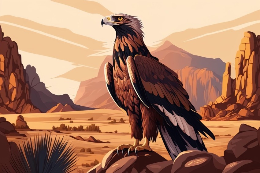 Majestic Eagle in a Desert Landscape - Realistic Color Scheme