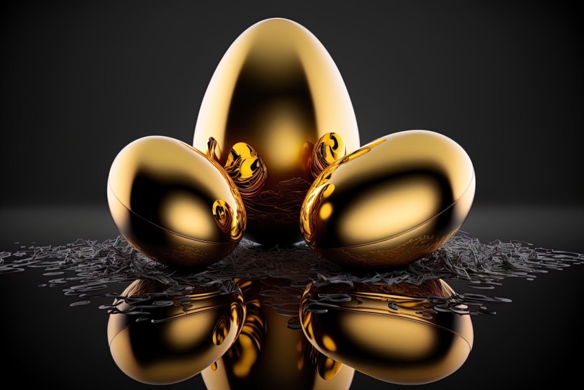 Golden Easter Eggs on Dark Black Surface | Surreal Animal Hybrids