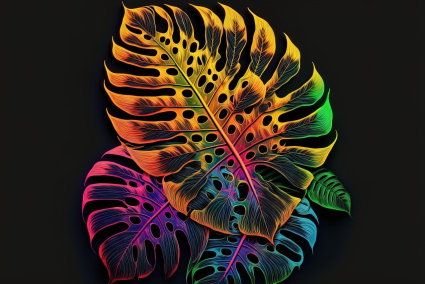Colorful Tropical Leaves Illustration in 3D Style