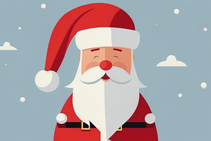 Stylized and Playful Santa Claus Portrait Against a Blue Sky Background