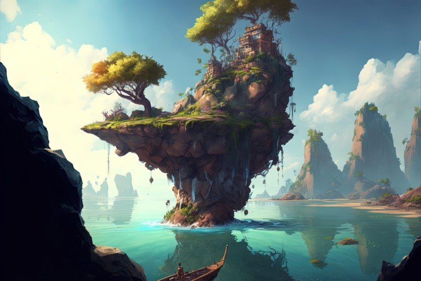 Zen-Inspired Fantasy Landscape - Island Scene with Majestic Ports