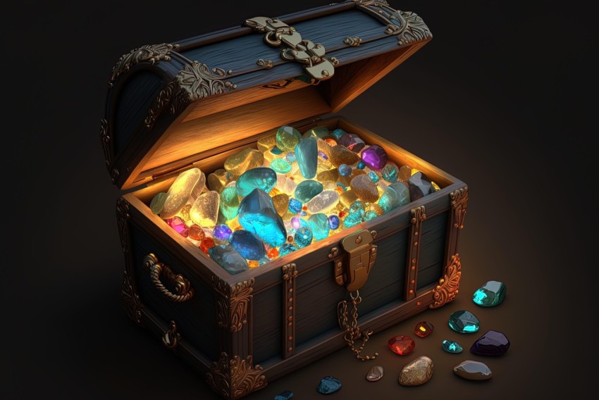Photorealistic Chest Full of Gemstones - Fairycore and Moebius Style