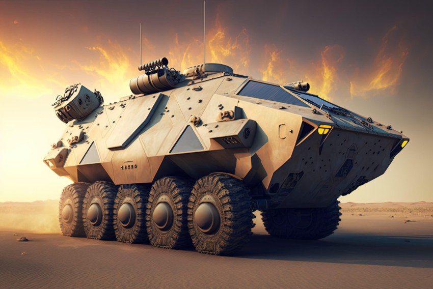 Armored Military Vehicle in Desert - Realistic Rendering