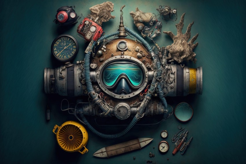 Vintage Diving Equipment in Surreal Realism Style