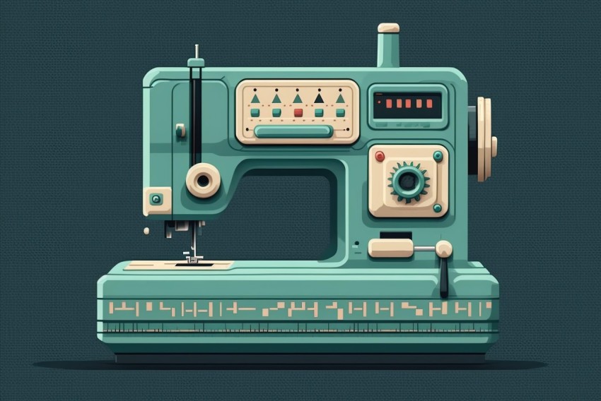 Vintage Sewing Machine in 2D Game Art Style Illustration