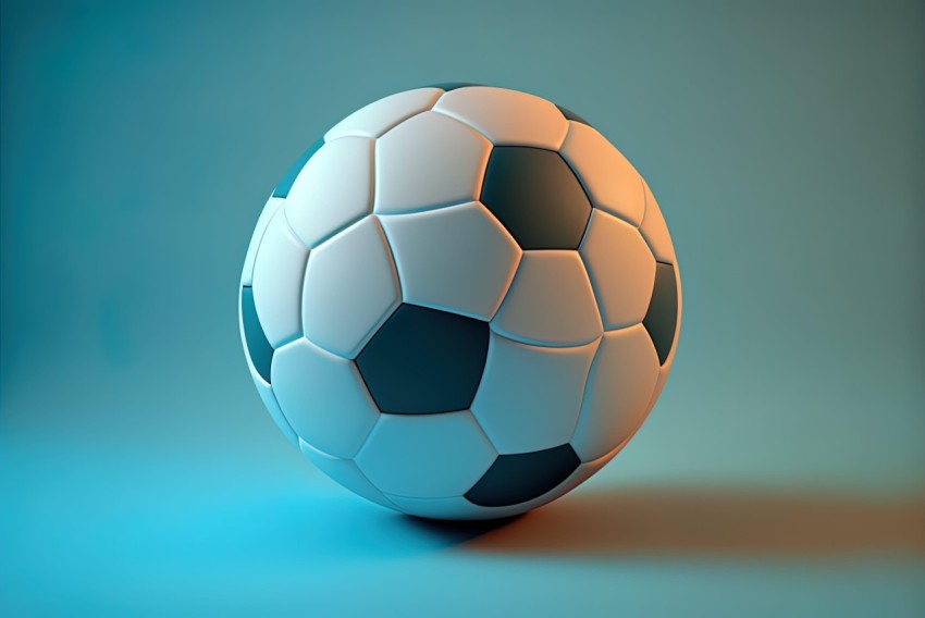 3D Soccer Ball on Blue Background with Soft Forms and Bright Colors