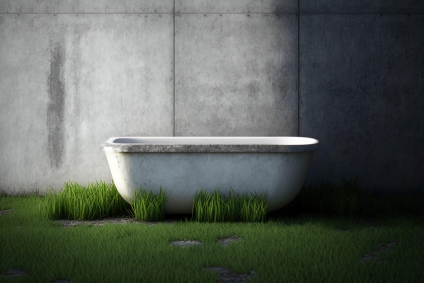Realistic Rendering of Bathtub in Concrete Room - Environmentally Inspired