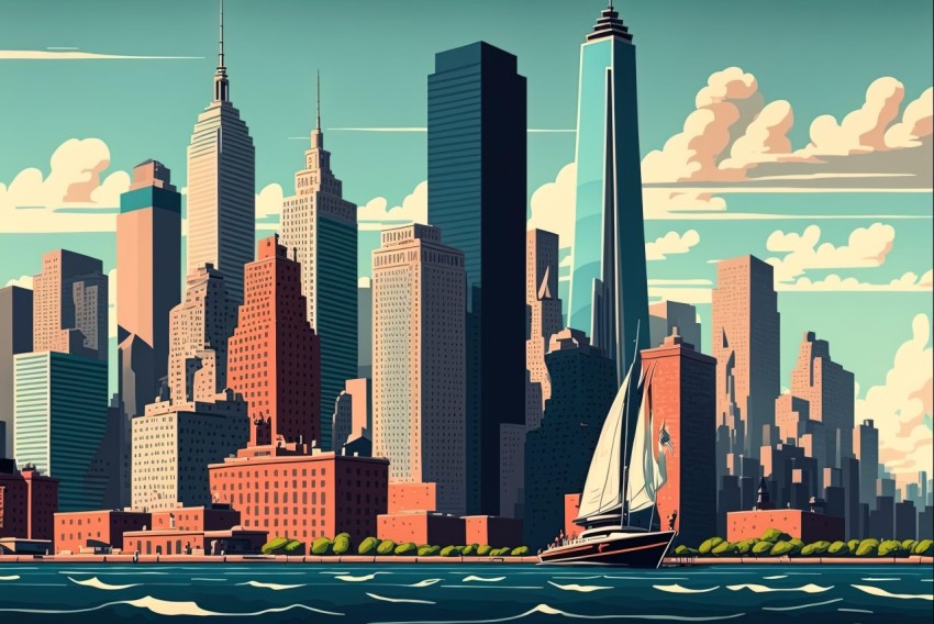 New York Skyline – Art Nouveau Inspired Coastal Scenery