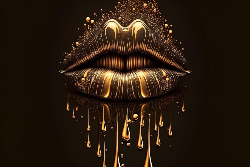 Gold Lips Illustration: Dark Background, Detail-Rich Art