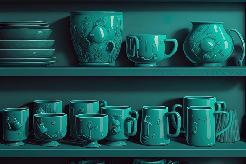 Monochromatic Tea ware Illustration with 3D Elements