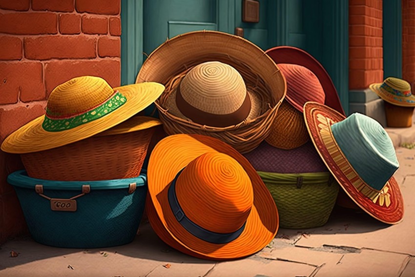 Colorful Animation of Hats in a Tranquil Gardenscape