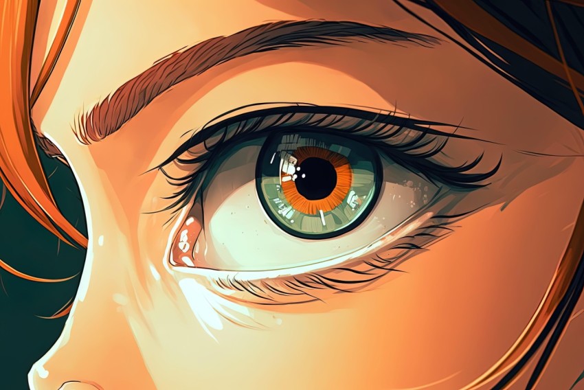 Detailed Illustration of a Girl with Orange Hair and Green Eyes
