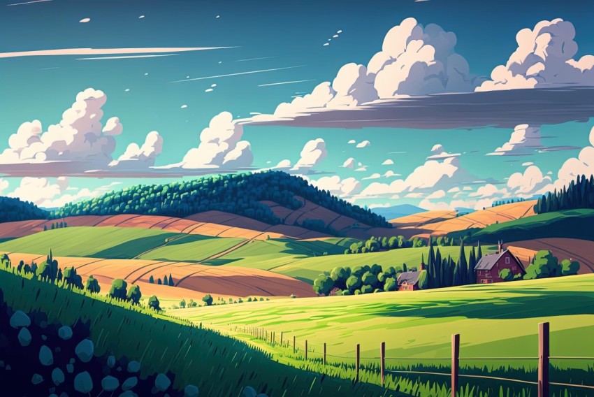 Nostalgic and Detailed Cartoon Landscape Illustration