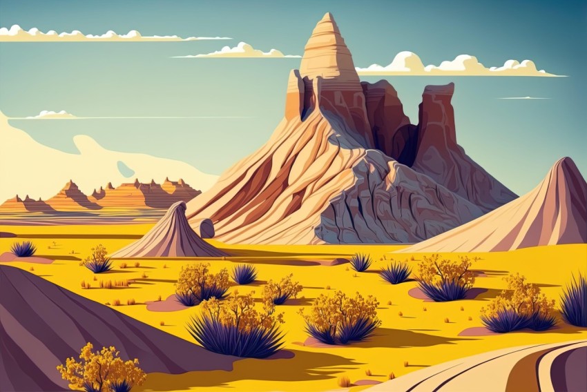 Vintage Poster Style Desert Landscape Illustration