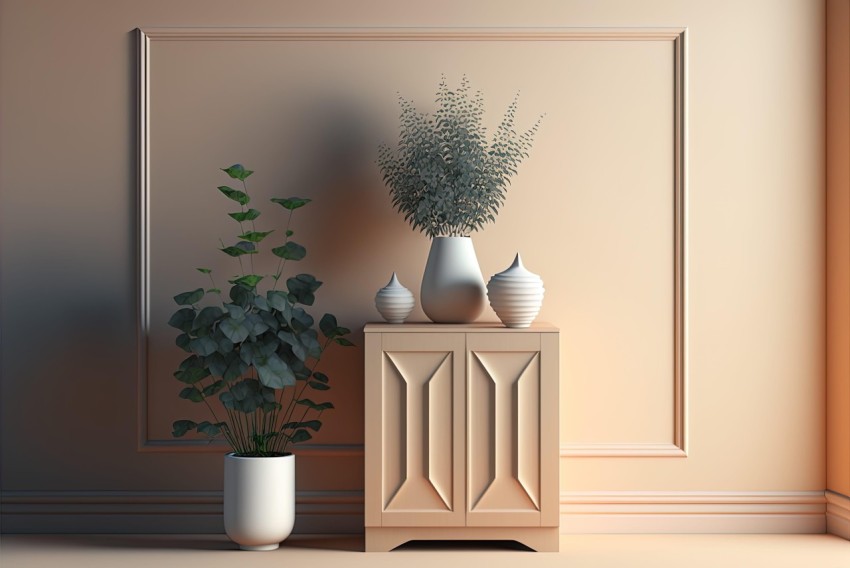 Luminous 3D Objects in Cabincore Style - Beige Plant in Vase