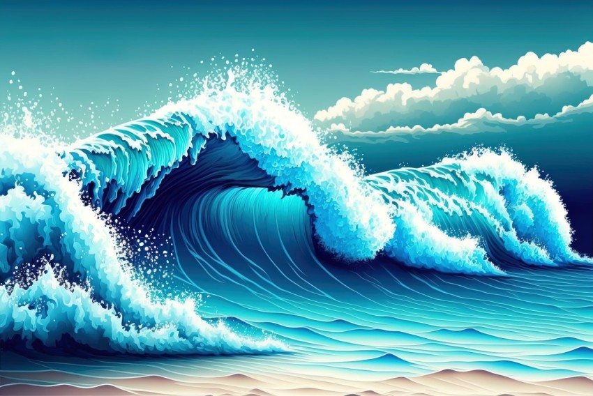 Blue Ocean Wave Art Wallpaper - A Meticulously Crafted Optical Illusion