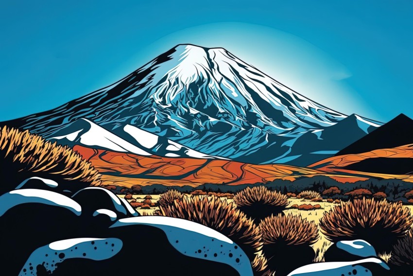 Illustrated Mountain Range in Maori Art Style
