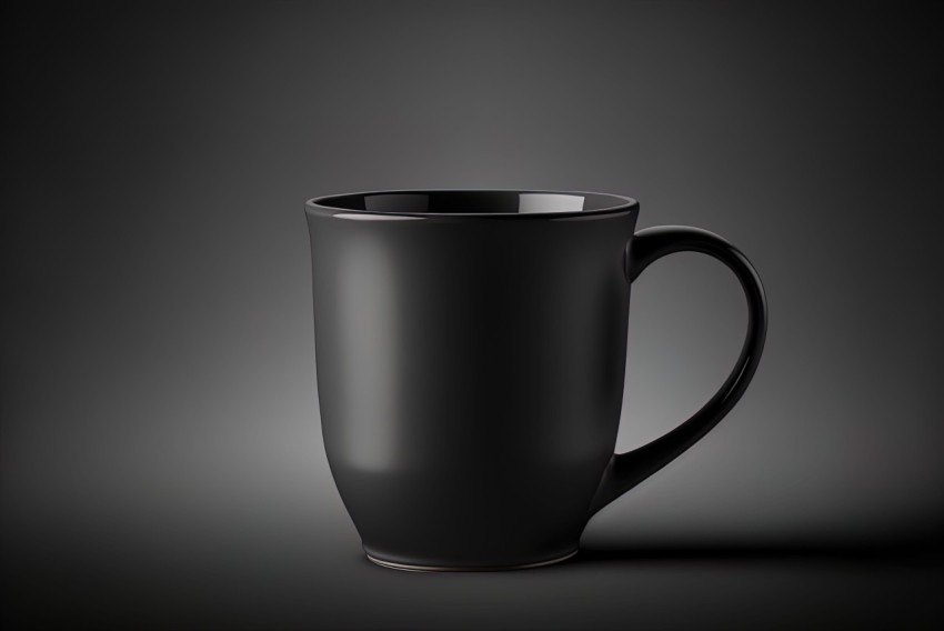 Black Coffee Cup on Grey Background: Monochromatic Harmony and Bold Saturation
