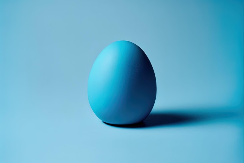 Blue Egg on Blue Background - Conceptual Minimalist Sculpture