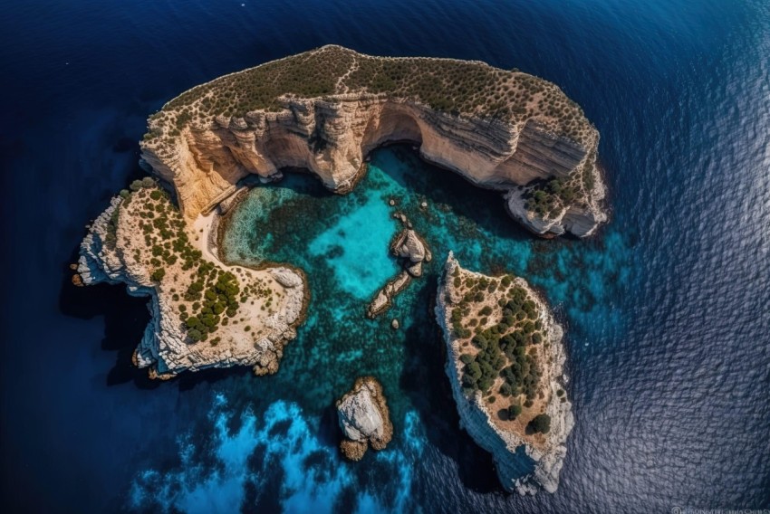 Aerial View of an Island in Cyprus Waters - Tokina Style Landscape